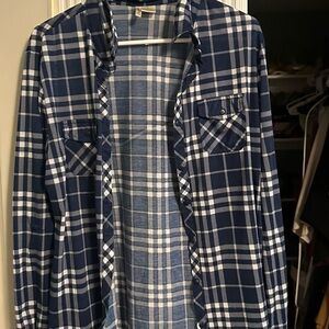 Passport Navy and White Plaid Flannel Button Down Long Sleeve Shirt